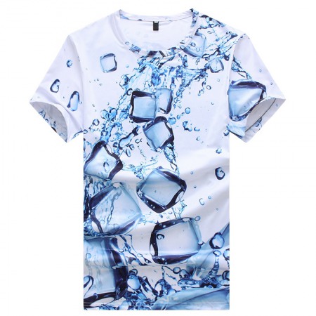 New Men's Personality Water Drop Ice Cube Three-Dimensional 3D Printing Men's Short-Sleeved T-Shirt