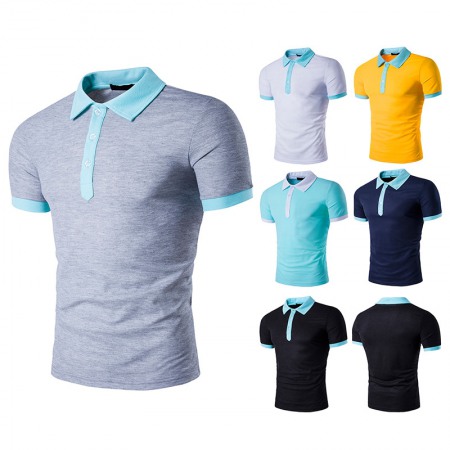 Summer New Men's Personality Hit Color Lapel Short-Sleeved T-Shirt